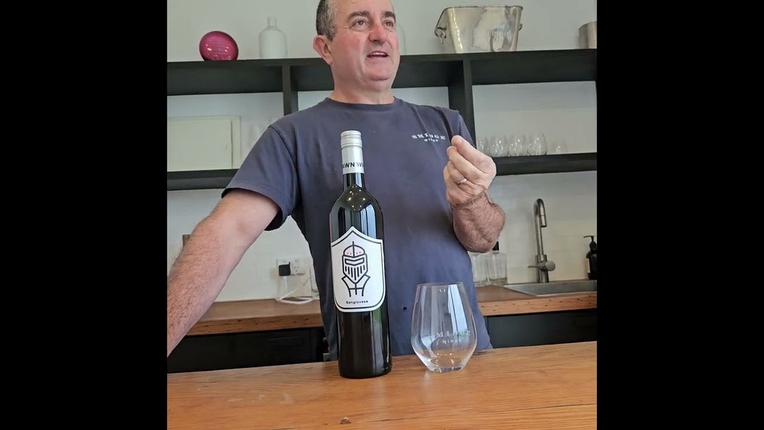 Matt Wenk tasting and discussing a bottle of 2022 Porn Wine Company Sangiovese.